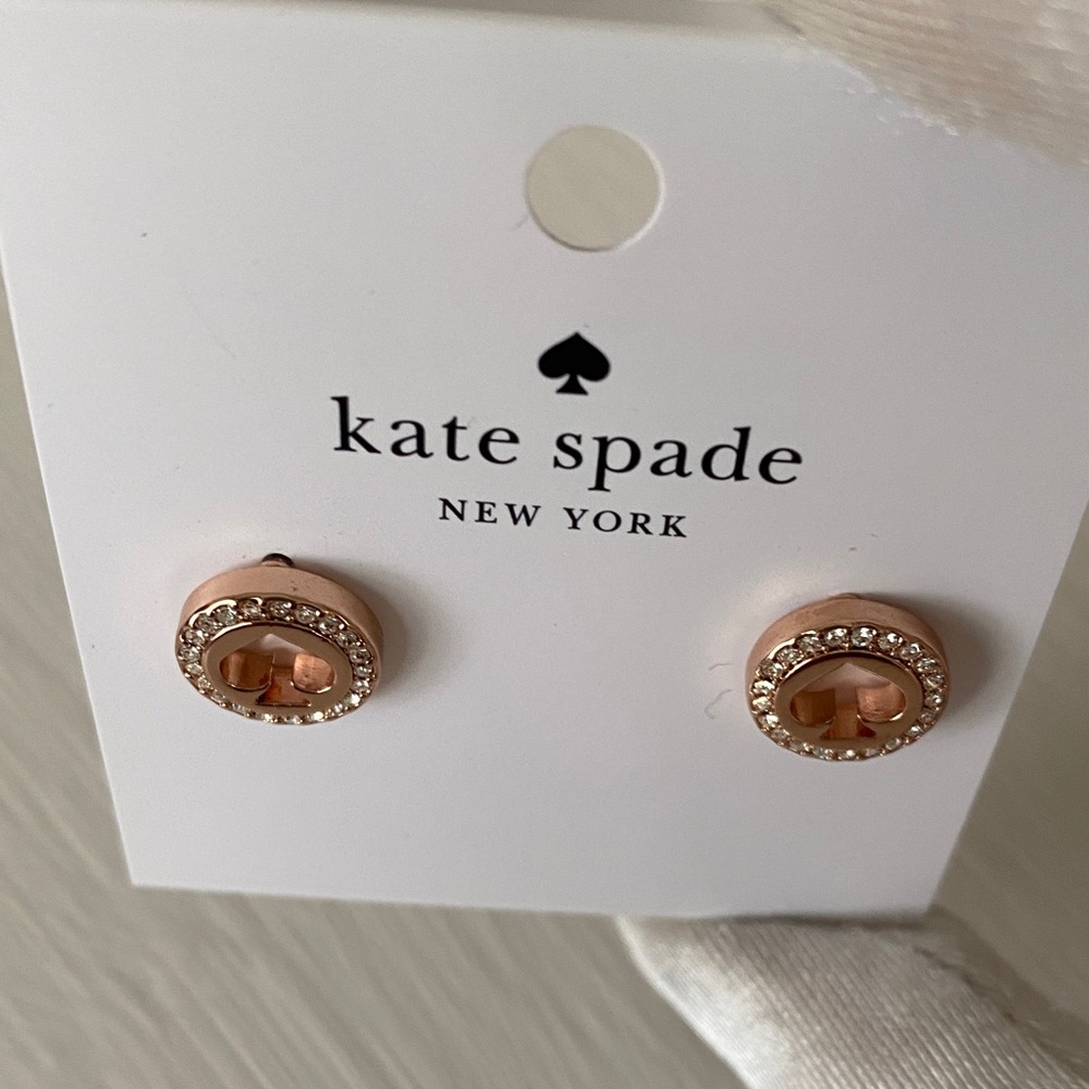 Kate Spade Rose Gold Spot the Spade Pave Halo Heart Earrings with Dust bag - Picture 10 of 14